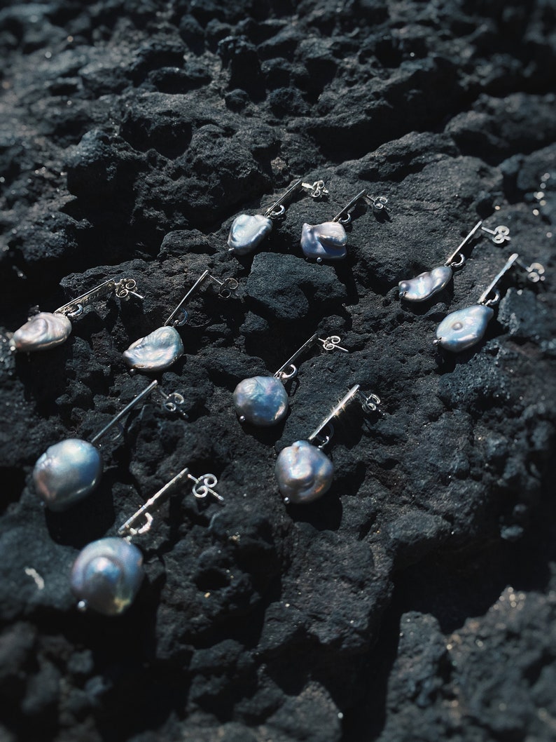 Classy Grey Pearl Earrings, Elegant Peacock Pearl Earrings, Everyday Baroque Pearl Earrings, Freshwater Pearls Stud Earrings for Women image 10