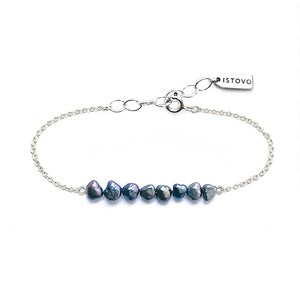 Black Keshi pearl bracelet Elegant silver bracelet Delicate chain bracelet Black pearl bracelet Tahitian-like pearl bracelet image 2