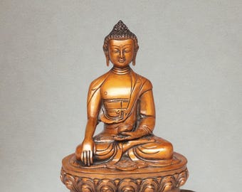 9 inches brass Buddha statue, Zen decor for yoga studio, home, office, India Buddah idol, meditation Buddha, Good luck gift, Desk figurine