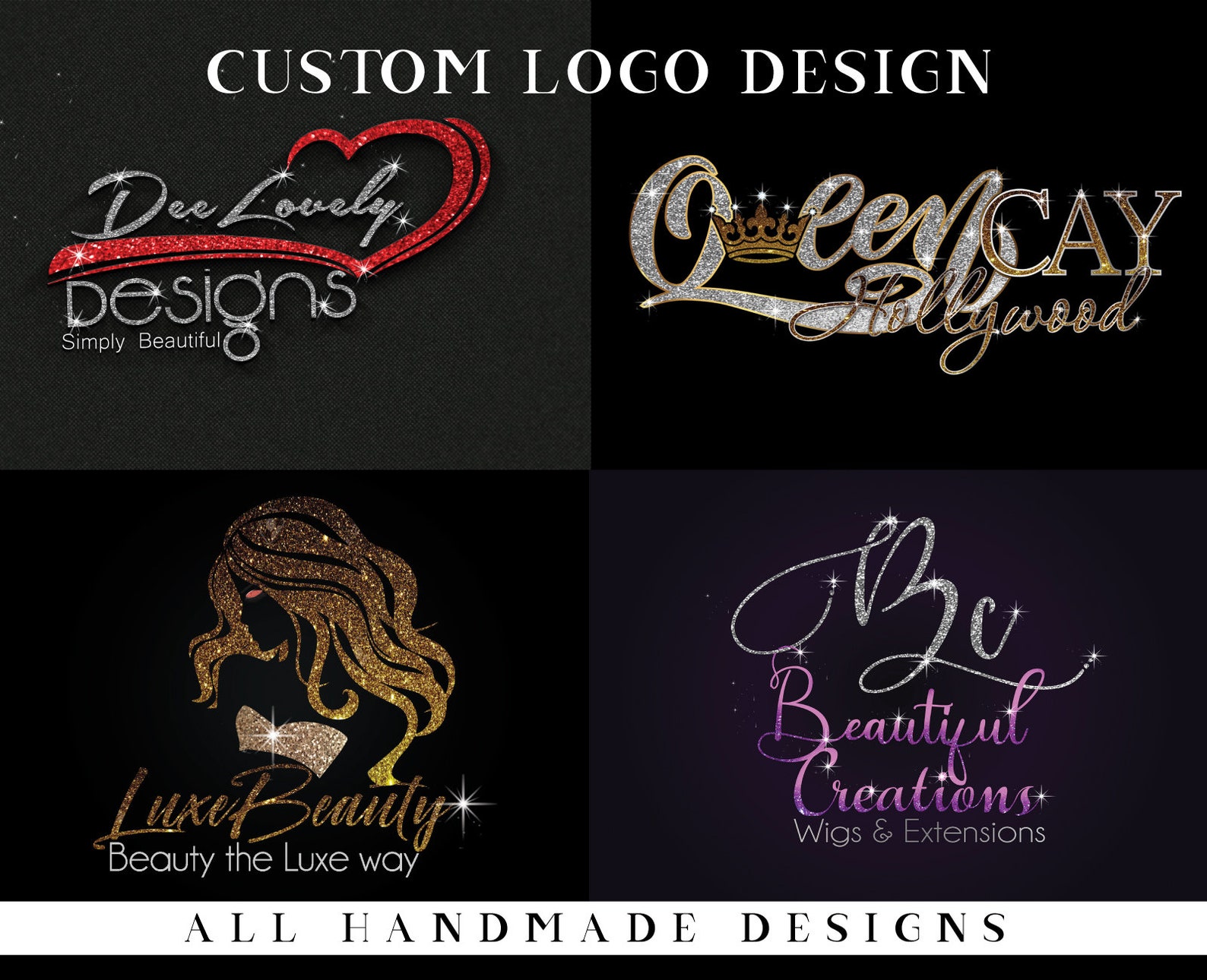 Glitter Logo Design Custom Glitter Logo Glitter Hair Logo Etsy