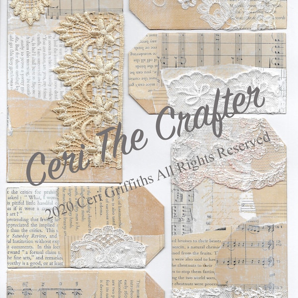 Collage Tag Backgrounds Kit 3, Digital Download, Printable, 30 Tags, Junk Journal, Collage, Vintage Lace, Journal Cards & Pockets, Scrapbook