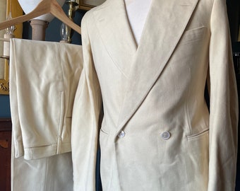 Vintage 1938 Dated Ivory Felt Wool Double Breasted Suit