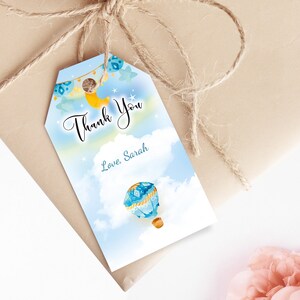 Editable Baby Shower Thank You Favor Tags, Hot Air Balloon, Baby Boy, Blue, Gift Tags, Editable Tags, Download Printable Corjl Template 0058
