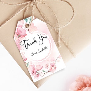 Floral Baby Shower, Editable Thank You Favor Tags, Gift Tags, Sakura, Cherry Blossom, Spring, Download Printable Corjl Template 0060