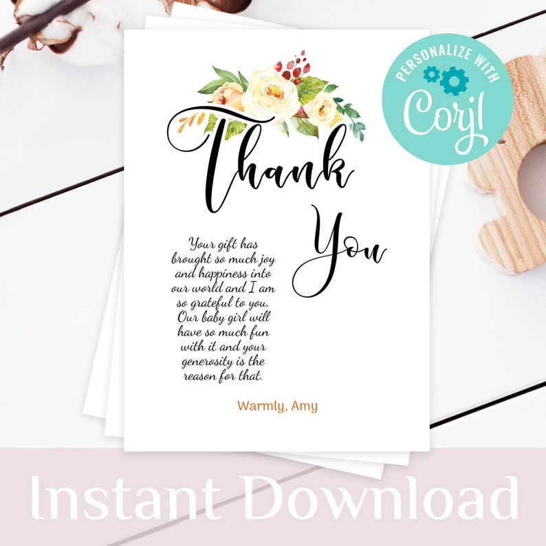 Editable Baby Shower Thank You Cards Floral Download Etsy