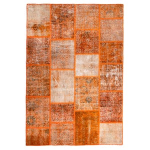 6.8 x 5 ft - 210 x 153 cm  Orange Patchwork Rug, Handmade Patchwork Rug, Turkish Wool Carpet, Orange Rugs, Orange Carpets, Boho Modern Rugs