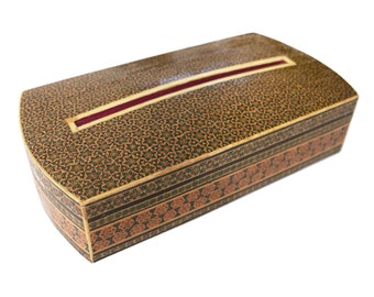 11.8" x 6.2" x 2.7" - 30 x 16 x 7 cm  Khatam Tissue Box, Vintage Box, Wood Napkin Box, Wood Decor, Handmade Khatam, Wood Tissue Box