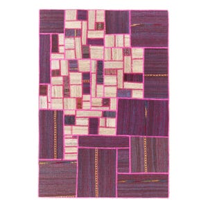 4.9 x 3.2 ft - 150 x 100 cm  Patchwork Rug, Modern Kilim Carpet, Patchwork Kilim, Turkish Kilim, Bohemian Rug, Pink Carpet, Pink Rug