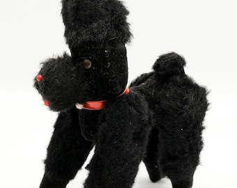 Caniche de peluche articulado negro MCM vintage de los años 50, premio de carnaval 7.5 en Japón