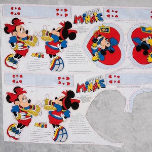 Cojín o bolso de mano vintage de tela de Minnie Mouse Disney, años 80, 2 diseños imagen 1