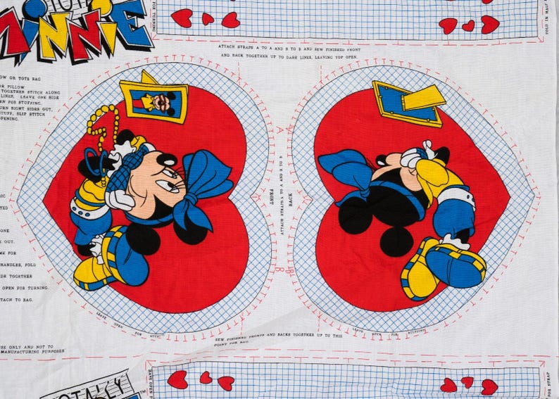 Cojín o bolso de mano vintage de tela de Minnie Mouse Disney, años 80, 2 diseños imagen 5