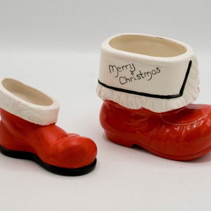 Lot of 2 Vintage Christmas Ceramic Red Santa Boot Planter and Smaller Red Boot READ