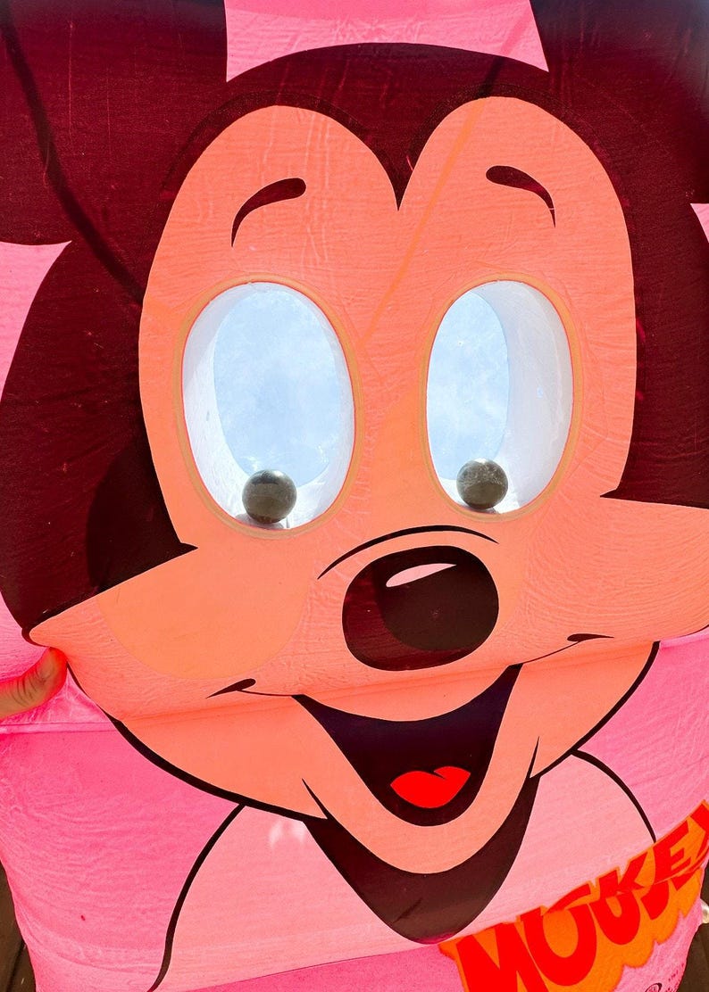 Vintage 1980s Ideal Mickey Mouse Pink Pool Raft Inflatable Googly Eyes Disney VIDEO image 7