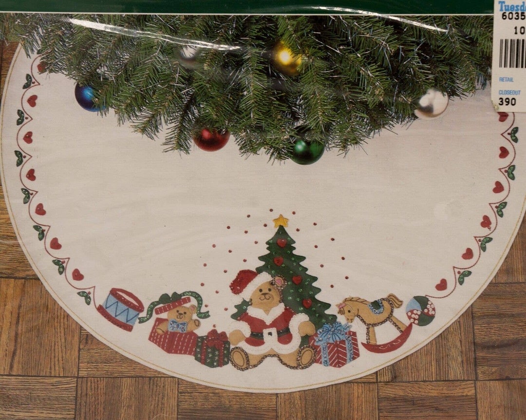 Vintage 35 Bucilla Felt Christmas Tree Skirt Embroidery Etsy