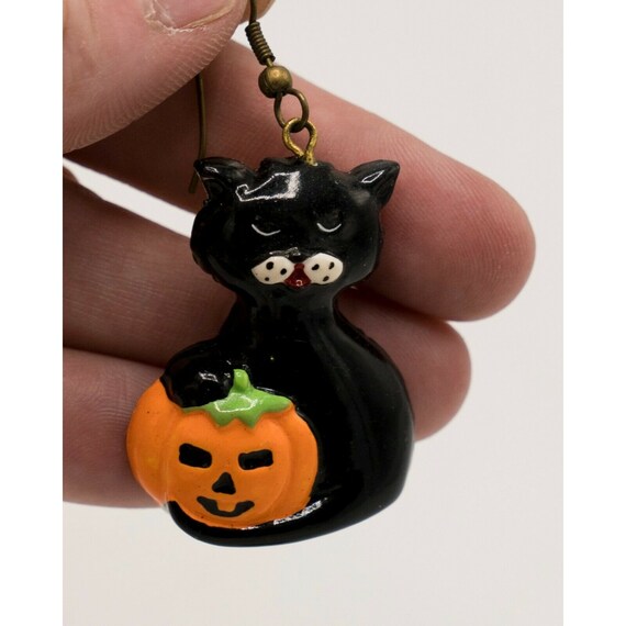 Vintage 1980s Halloween 3D Ceramic Earrings Black… - image 4