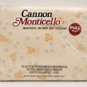 Vintage 70s Fitted Sheet, Cannon Monticello Marcelle Floral Full Flat Top Sheet Floral NEW