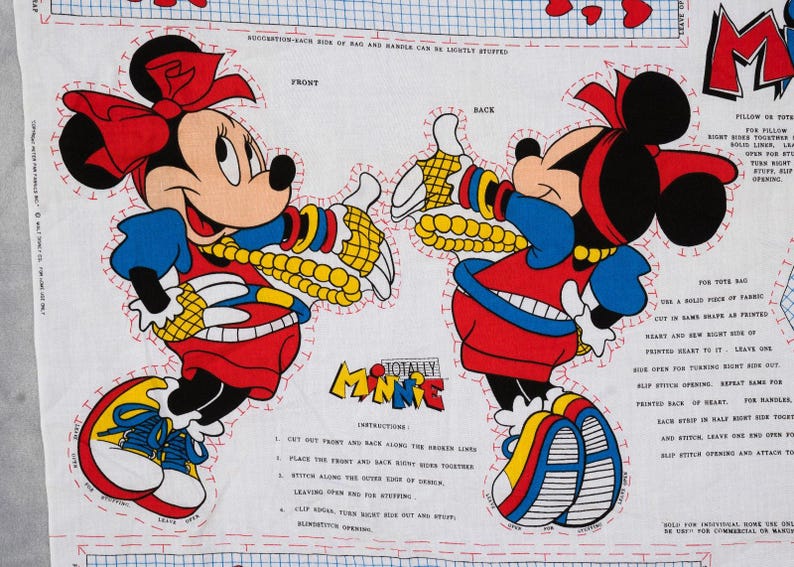 Cojín o bolso de mano vintage de tela de Minnie Mouse Disney, años 80, 2 diseños imagen 7
