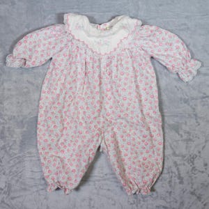 Rose Girl Baby Bubble Romper One Piece 3 - 6 Months Smocked Collar Lace Vintage 1990s