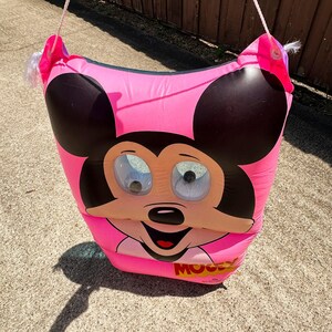 Vintage 1980s Ideal Mickey Mouse Pink Pool Raft Inflatable Googly Eyes Disney VIDEO image 12