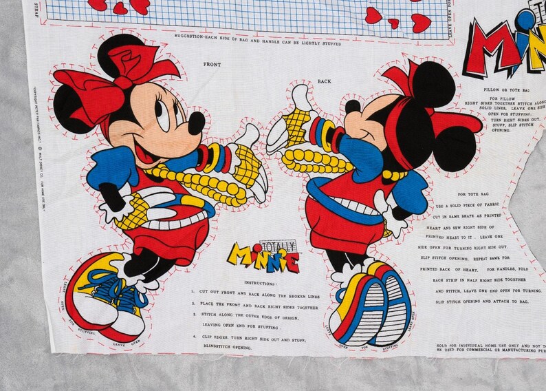 Cojín o bolso de mano vintage de tela de Minnie Mouse Disney, años 80, 2 diseños imagen 4