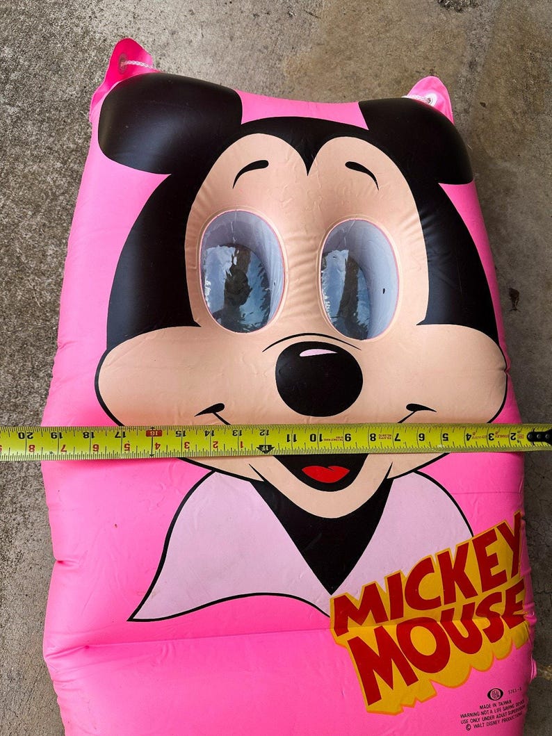 Vintage 1980s Ideal Mickey Mouse Pink Pool Raft Inflatable Googly Eyes Disney VIDEO image 16