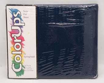Vintage ColorUps By Springmaid Navy Blue Twin Flat Sheet 180 Percale NEW