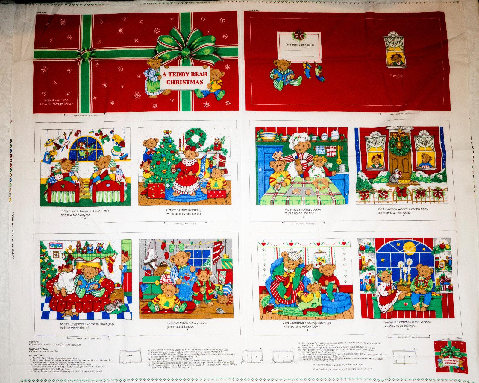Lot of 2 Panels Vintage VIP Cranston A Teddy Bear Christmas Fabric Panel Soft Cloth Book Cut & Sew