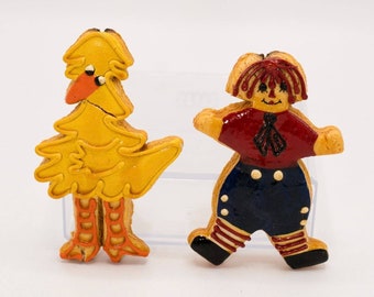 Vintage Big Bird Sesame Street & Rag Doll Handmade Salt Dough Christmas Ornaments