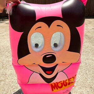 Vintage 1980s Ideal Mickey Mouse Pink Pool Raft Inflatable Googly Eyes Disney VIDEO image 6