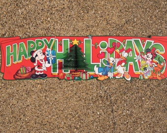 Buone Feste Mickey Mouse Honeycomb Die Cut 4 ft Banner Disney Eureka Vintage 1987