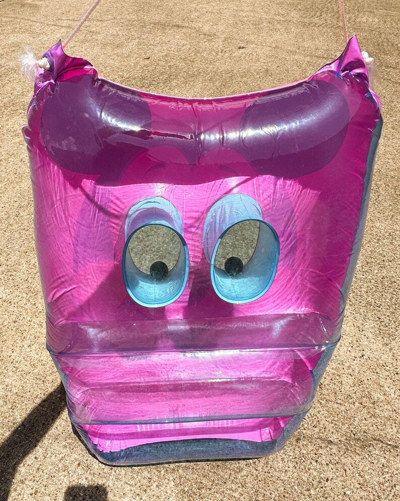 Vintage 1980s Ideal Mickey Mouse Pink Pool Raft Inflatable Googly Eyes Disney VIDEO image 10