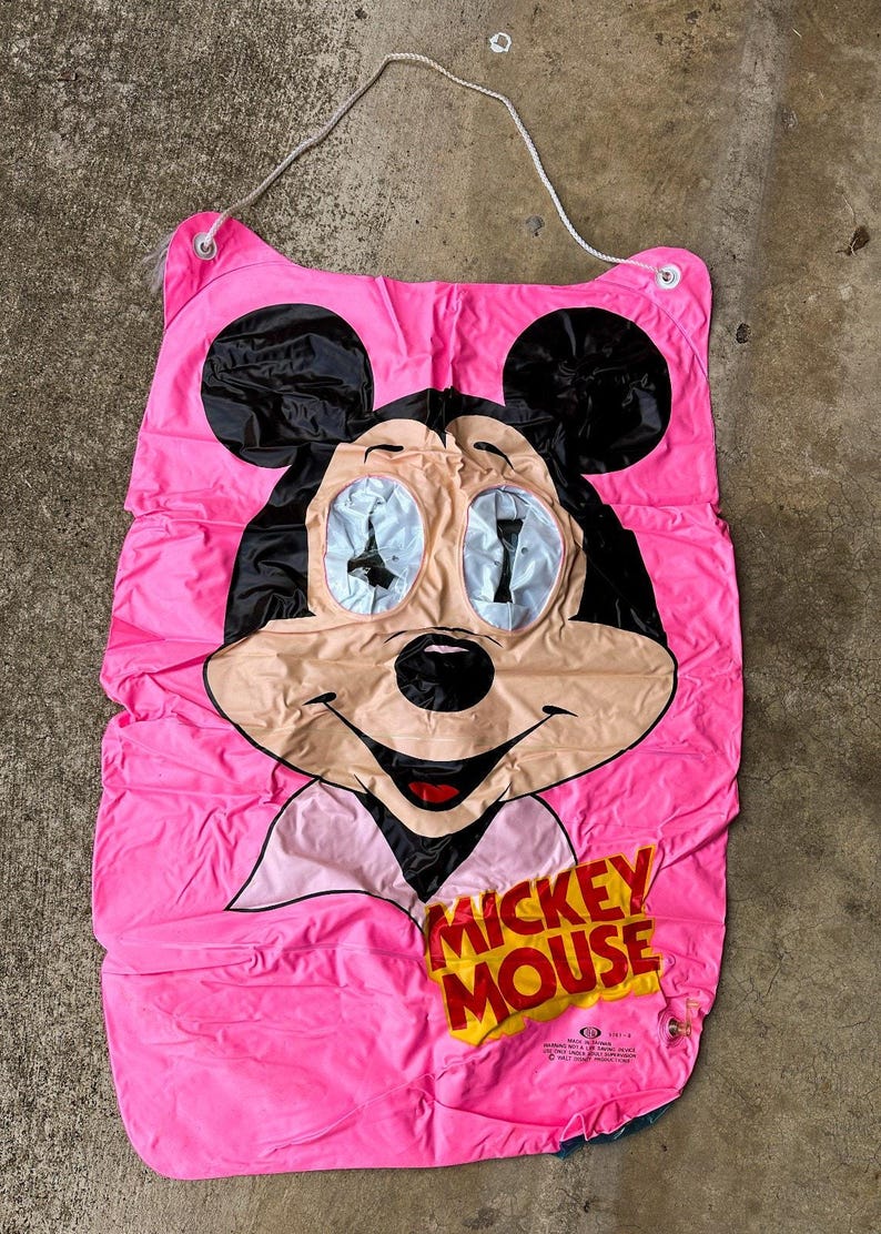 Vintage 1980s Ideal Mickey Mouse Pink Pool Raft Inflatable Googly Eyes Disney VIDEO image 14