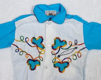 Vintage 1950s Boys Rainbow Embroidered Western Shirt Cowboy Rodeo Rockabilly Size 4