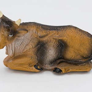 Vintage Nativity Kneeling Cow Figurine Resin Hand Painted Embossed Italy