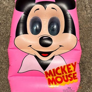 Vintage 1980s Ideal Mickey Mouse Pink Pool Raft Inflatable Googly Eyes Disney VIDEO image 5