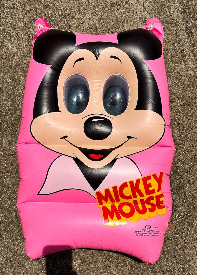 Vintage 1980s Ideal Mickey Mouse Pink Pool Raft Inflatable Googly Eyes Disney VIDEO image 5