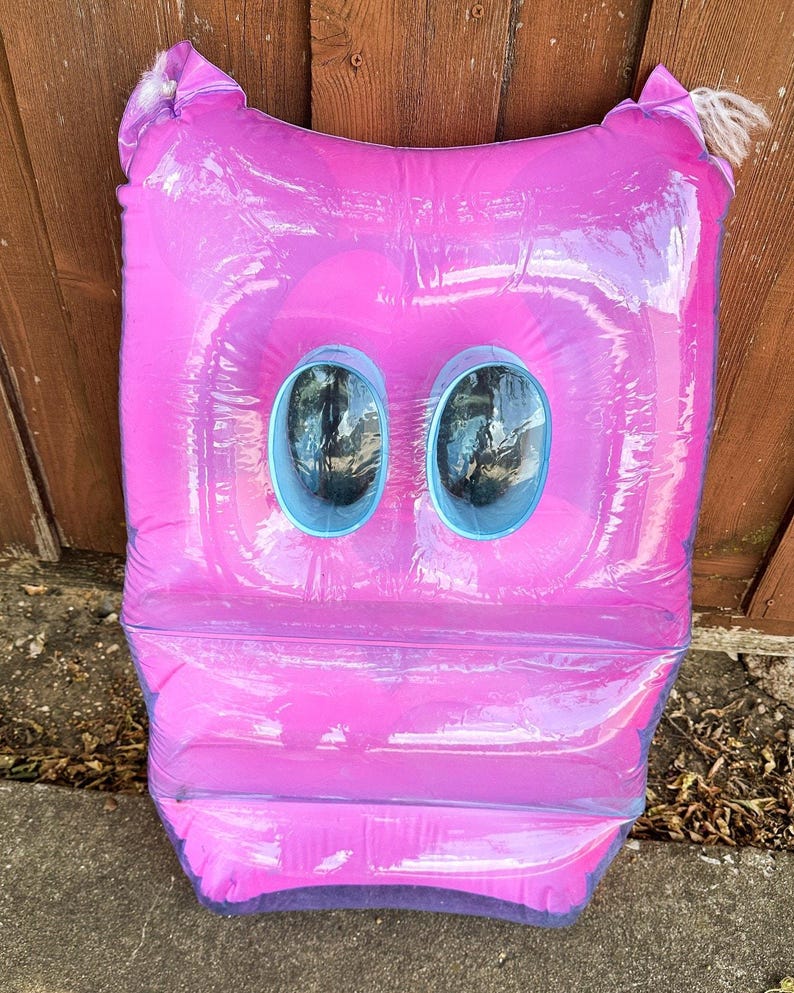Vintage 1980s Ideal Mickey Mouse Pink Pool Raft Inflatable Googly Eyes Disney VIDEO image 4