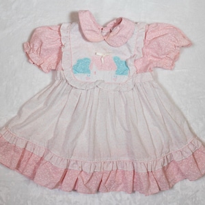 Mayfair Pink White Pinafore Girls Dress Size 3T Ruffles House Applique Vintage 1980s