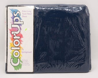 Vtg ColorUps By Springmaid Navy Blue Twin Extra Long Fitted Sheet NEW