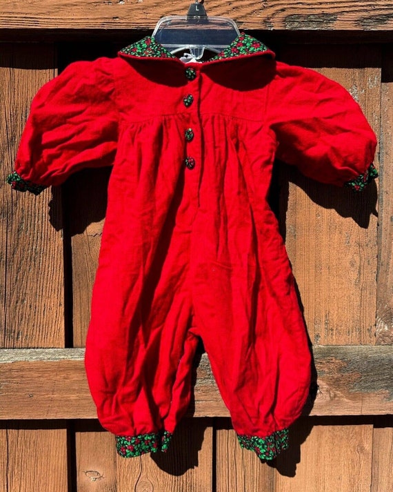 Vintage Toddle Tyke Girls Christmas Jumpsuit Red … - image 1