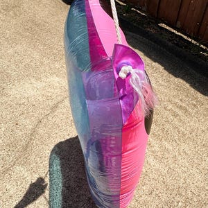 Vintage 1980s Ideal Mickey Mouse Pink Pool Raft Inflatable Googly Eyes Disney VIDEO image 13