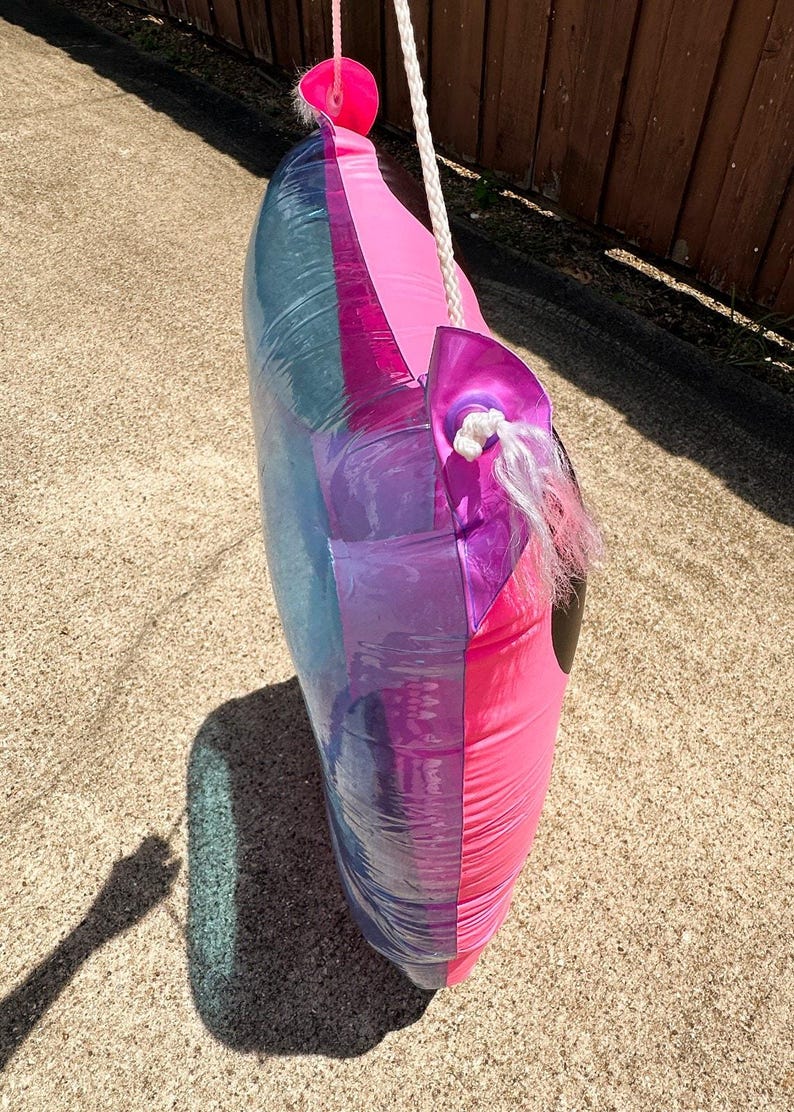 Vintage 1980s Ideal Mickey Mouse Pink Pool Raft Inflatable Googly Eyes Disney VIDEO image 13