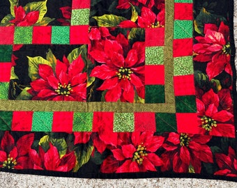 Couverture de Noël en patchwork de patchwork fait main de couette de Noël de poinsettias rouges rouges 53 x 43