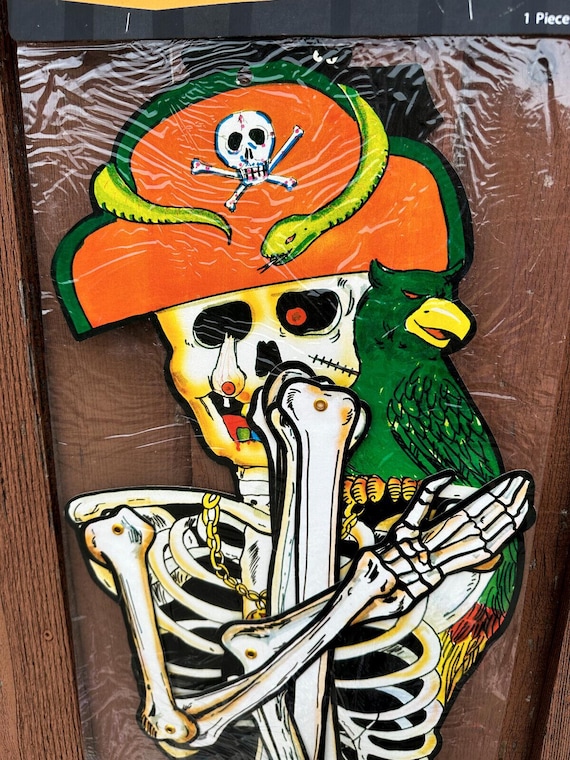 60” Pirate Skeleton W Parrot 5ft Jointed Die Cut Halloween Wall