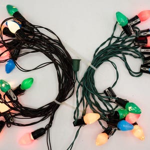 2 jeux de guirlandes lumineuses de Noël C7 vintage avec double et simple clips en métal Années 1940 Années 1950