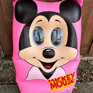 Vintage 1980s Ideal Mickey Mouse Pink Pool Raft Inflatable Googly Eyes Disney VIDEO image 3