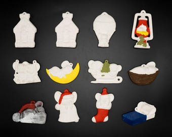 Lot of 12 Vintage 1980s Alberta's Mold Mouse Christmas Ornaments Bisque Ready to Paint READ