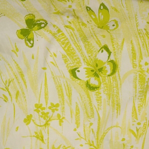 Vintage 1970s Twin Fitted Sheet, Sears Meadowlands Light Green Butterfly Ferns Twin Fitted Sheet Bibb