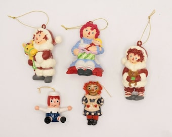 Lot of 5 Vintage Raggedy Ann and Andy Christmas Ornaments Simon and Schuster