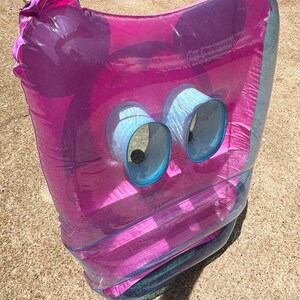 Vintage 1980s Ideal Mickey Mouse Pink Pool Raft Inflatable Googly Eyes Disney VIDEO image 9